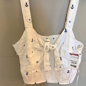 White Anchor Print Women's Top